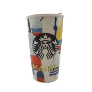 Starbucks 2016 Maine Coastal Artwork Fishing Buoys Ceramic Tumbler 12oz Rare New